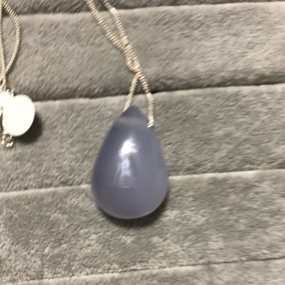 New Sterling Silver Blues Teardrop Blue Chalcedony Necklace Pendant Crystal - Picture 14 of 15
